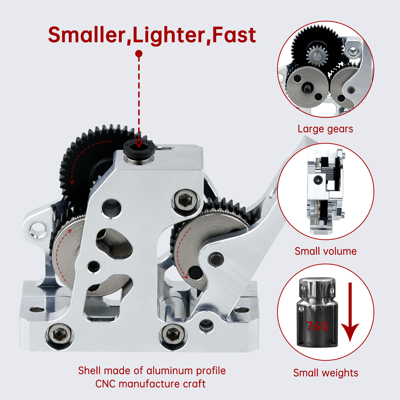 Direct Drive Dual Gear Extruder High Speed - Estrusore a riduzione in acciaio temprato